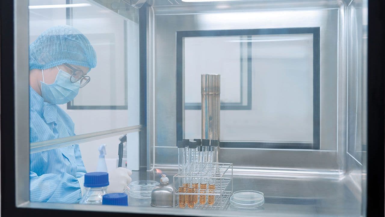 The microbiologist is testing the microbial contamination in the sample under vertical laminar air flow cabinet, concept of microbial laboratory in pharmaceutical industry, selective focus photograph. | Image Credit: ©Sukjai Photo - stock.adobe.com