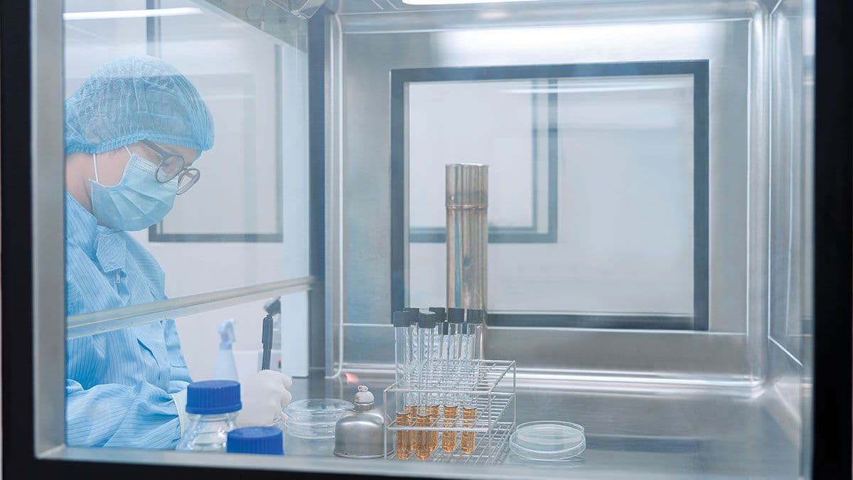 The microbiologist is testing the microbial contamination in the sample under vertical laminar air flow cabinet, concept of microbial laboratory in pharmaceutical industry, selective focus photograph. | Image Credit: © Sukjai Photo-stock.adobe.com